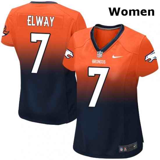 Womens Nike Denver Broncos 7 John Elway Elite OrangeNavy Fadeaway NFL Jersey